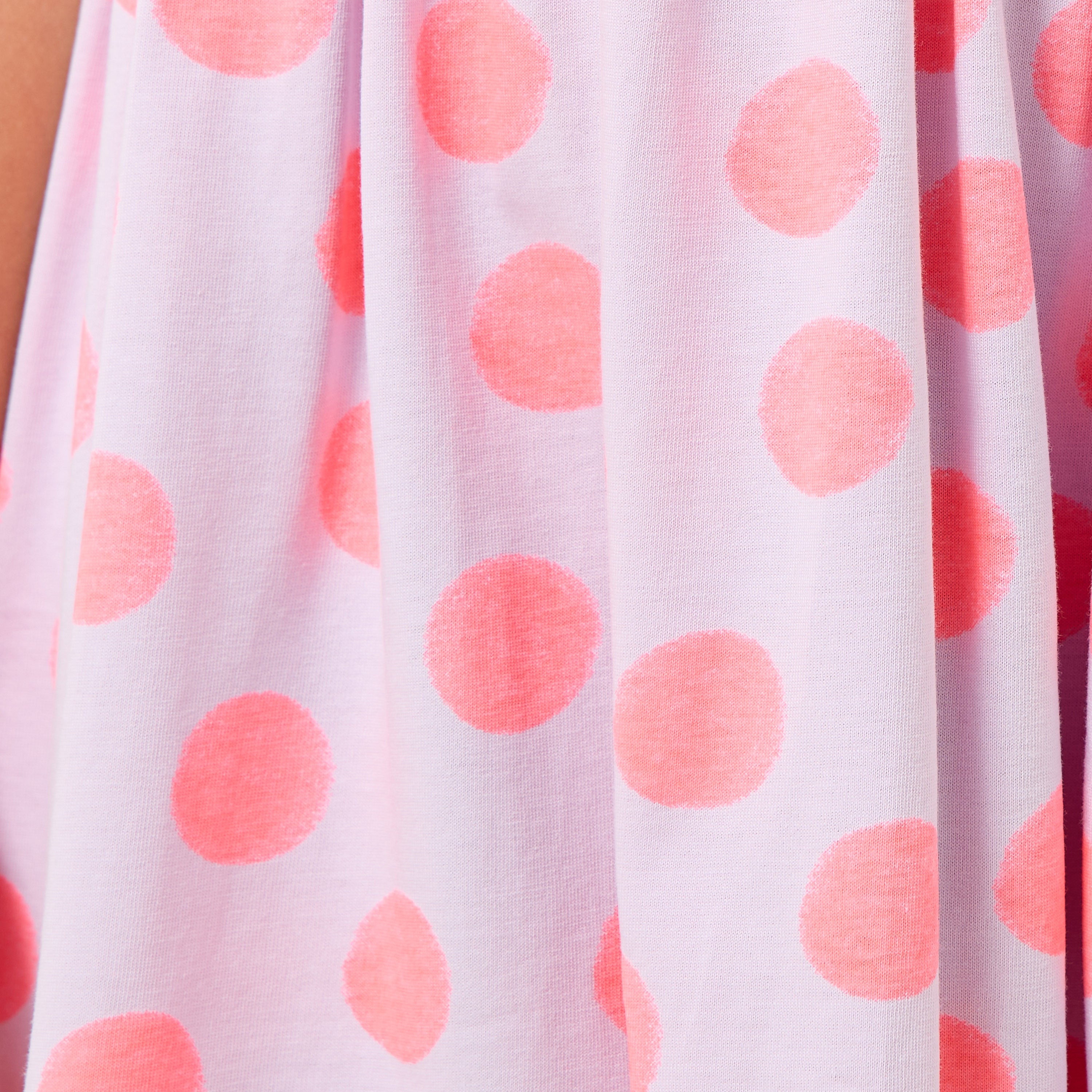 Juniors Round Neck Short Sleeves Knee Length A-line Dress with Polka Dot Print