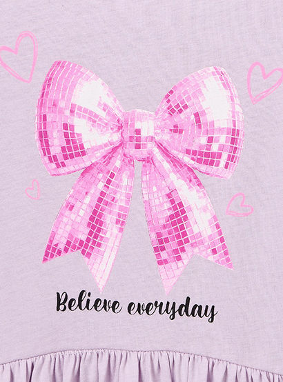 Juniors Round Neck Short Sleeves Knee Length A-line Dress with Bow Print-girls-clothing-dressesandjumpsuits-image-4