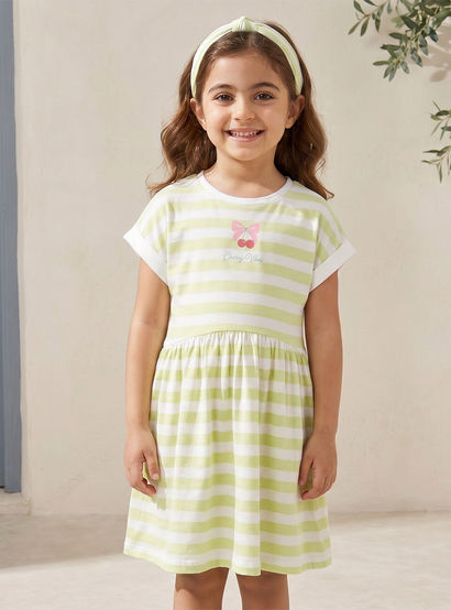 Juniors Crew Neck Short Sleeves Knee Length A-line Dress with Stripes-girls-clothing-dressesandjumpsuits-image-5