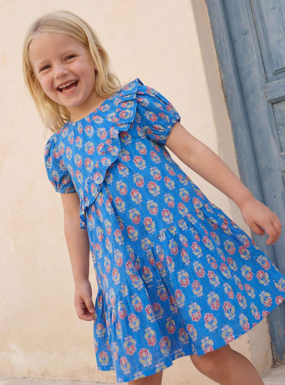 Juniors Round Neck Short Sleeves Knee Length A-Line Dress with Floral Print-girls-clothing-dressesandjumpsuits-image-5