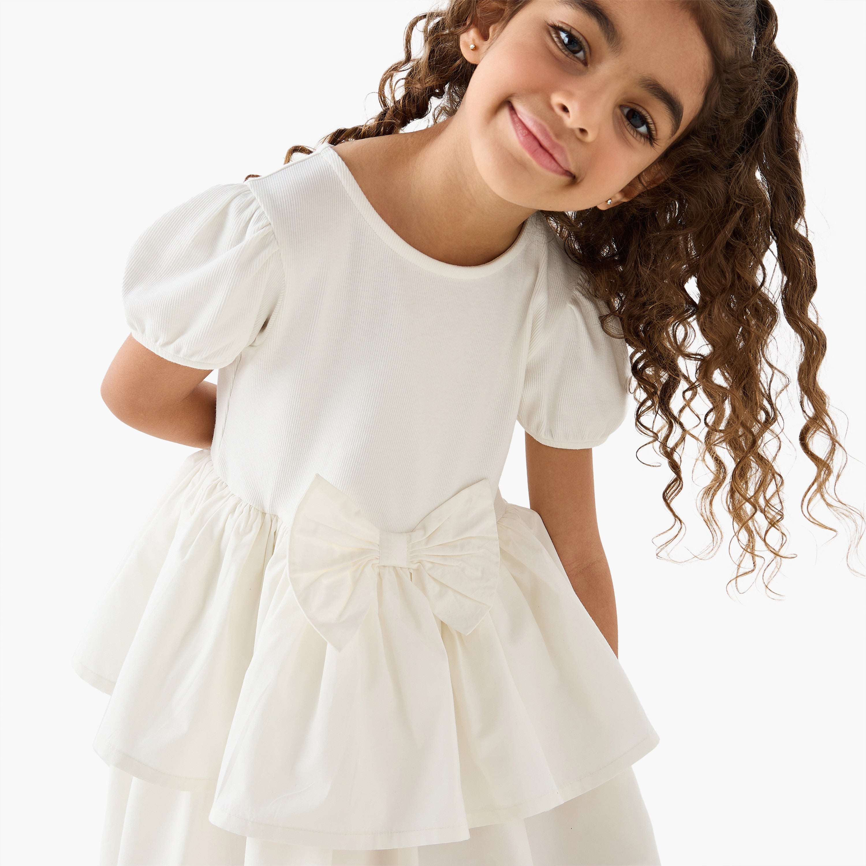 Juniors Round Neck Short Sleeve Dress with Bow Accent