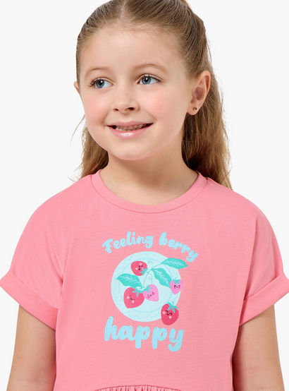 Juniors Round Neck Short Sleeves Knee Length A-line Dress with Strawberry Print-girls-clothing-dressesandjumpsuits-image-4