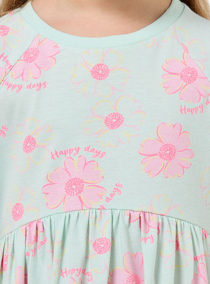 Juniors Round Neck Short Sleeves Knee Length A-line Dress with Floral Print-girls-clothing-dressesandjumpsuits-image-4