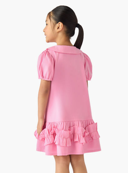 Juniors Peter Pan Collar Short Sleeves Drop Waist Dress with Ruffle Design-girls-clothing-dressesandjumpsuits-image-3