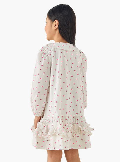 Juniors Peter Pan Collar Long Sleeves Drop Waist Dress with Ruffle Design-girls-clothing-dressesandjumpsuits-image-3