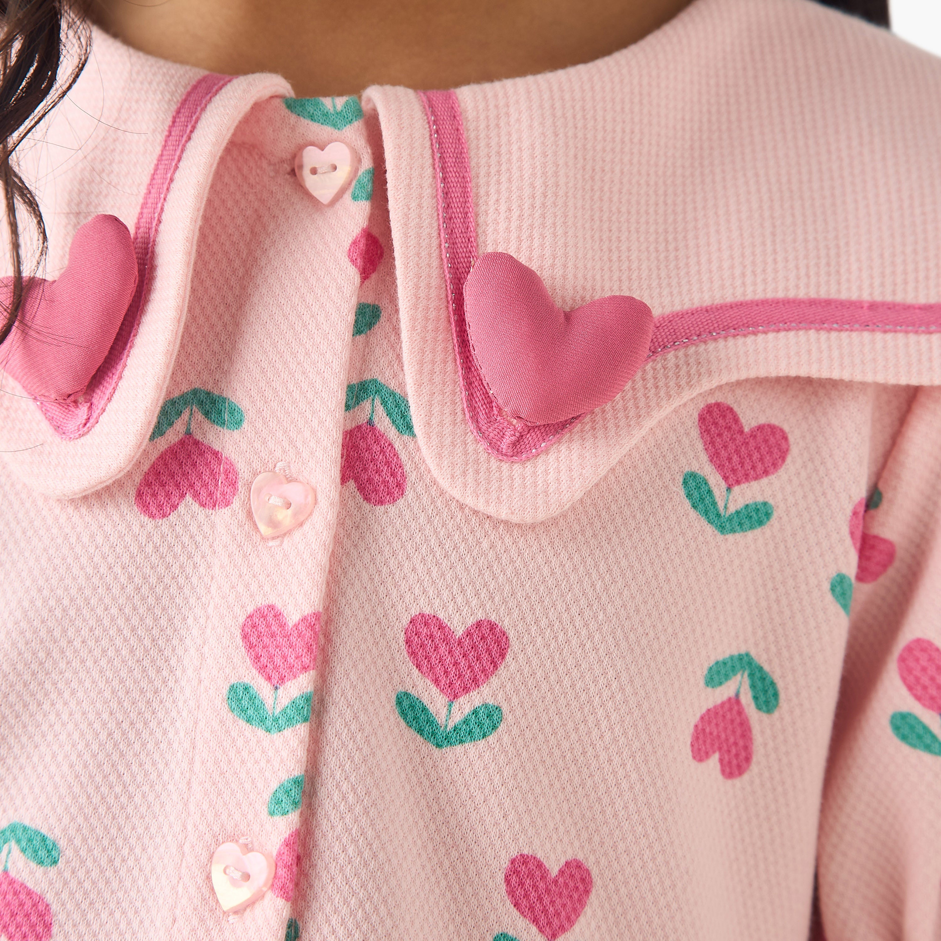Juniors Sailor Neck Short Puff Sleeves Dress with Heart Print