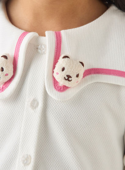 Juniors Sailor Collar Short Sleeves Dress with Bear Applique-girls-clothing-dressesandjumpsuits-image-5