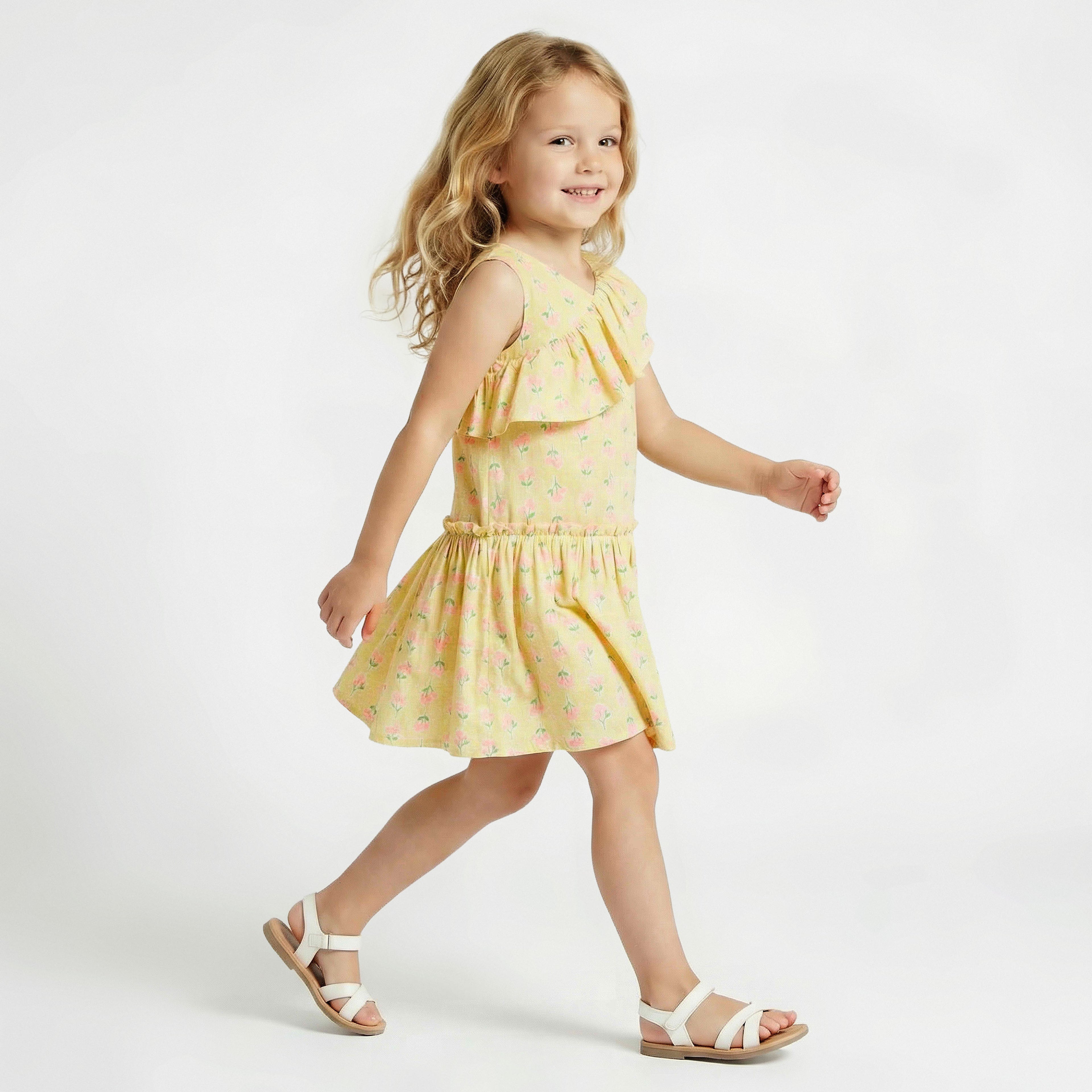 Juniors V-neck Sleeveless A-line Dress with Floral Print