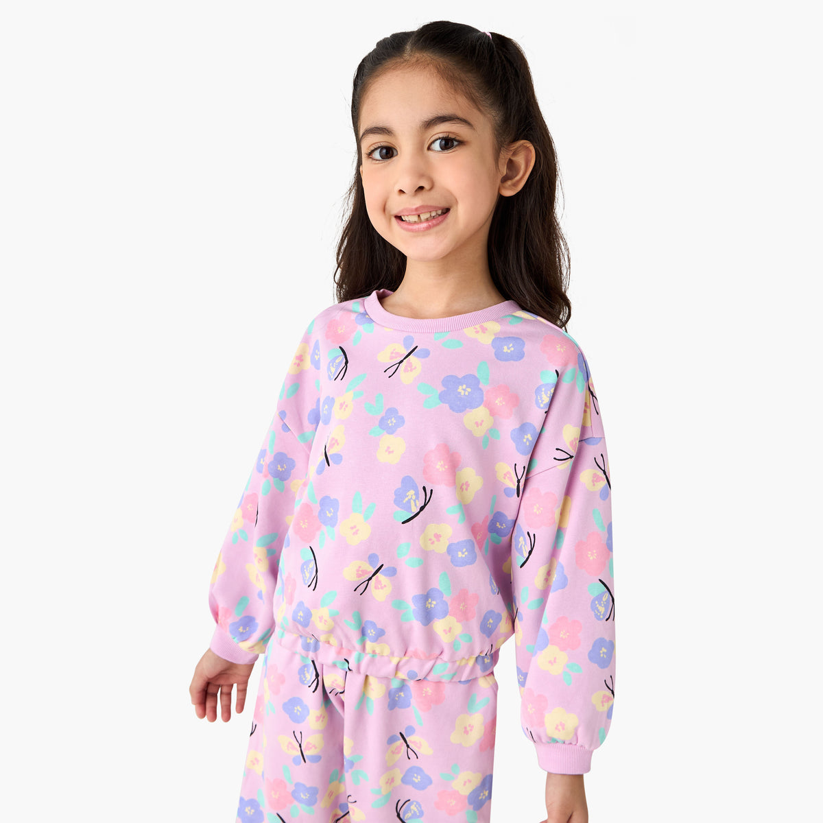 Juniors Crew Neck Sweatshirt with Floral Print