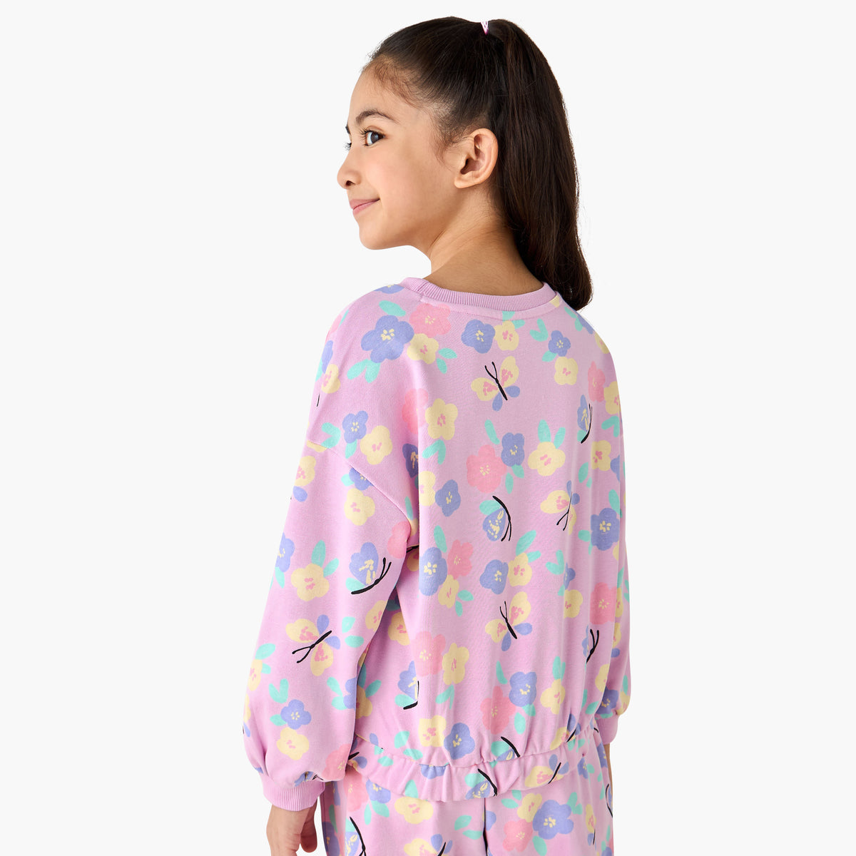 Juniors Crew Neck Sweatshirt with Floral Print