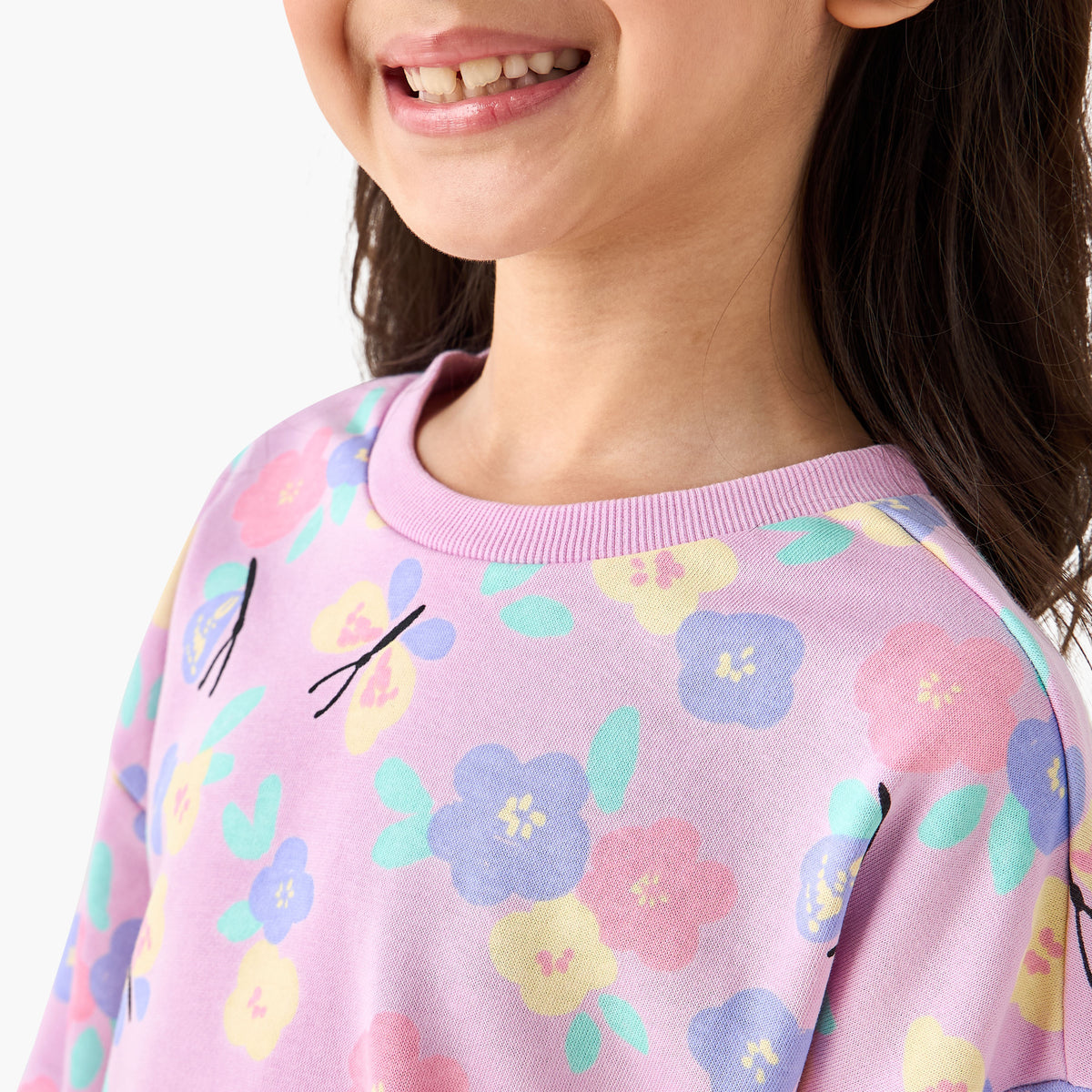 Juniors Crew Neck Sweatshirt with Floral Print