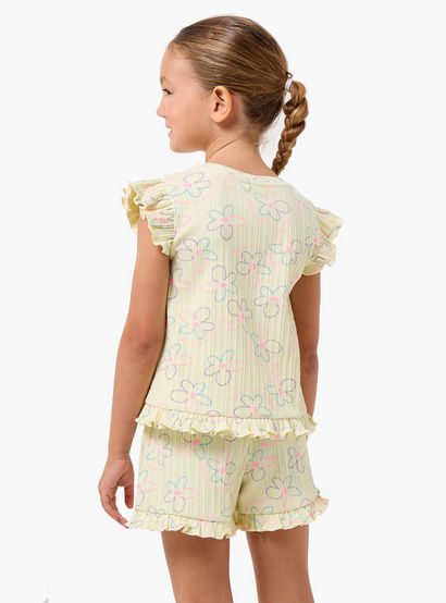 Juniors Round Neck Short Sleeves T-shirt and Shorts Set with Floral Print-baby-girls-clothing-setsandcoords-image-3