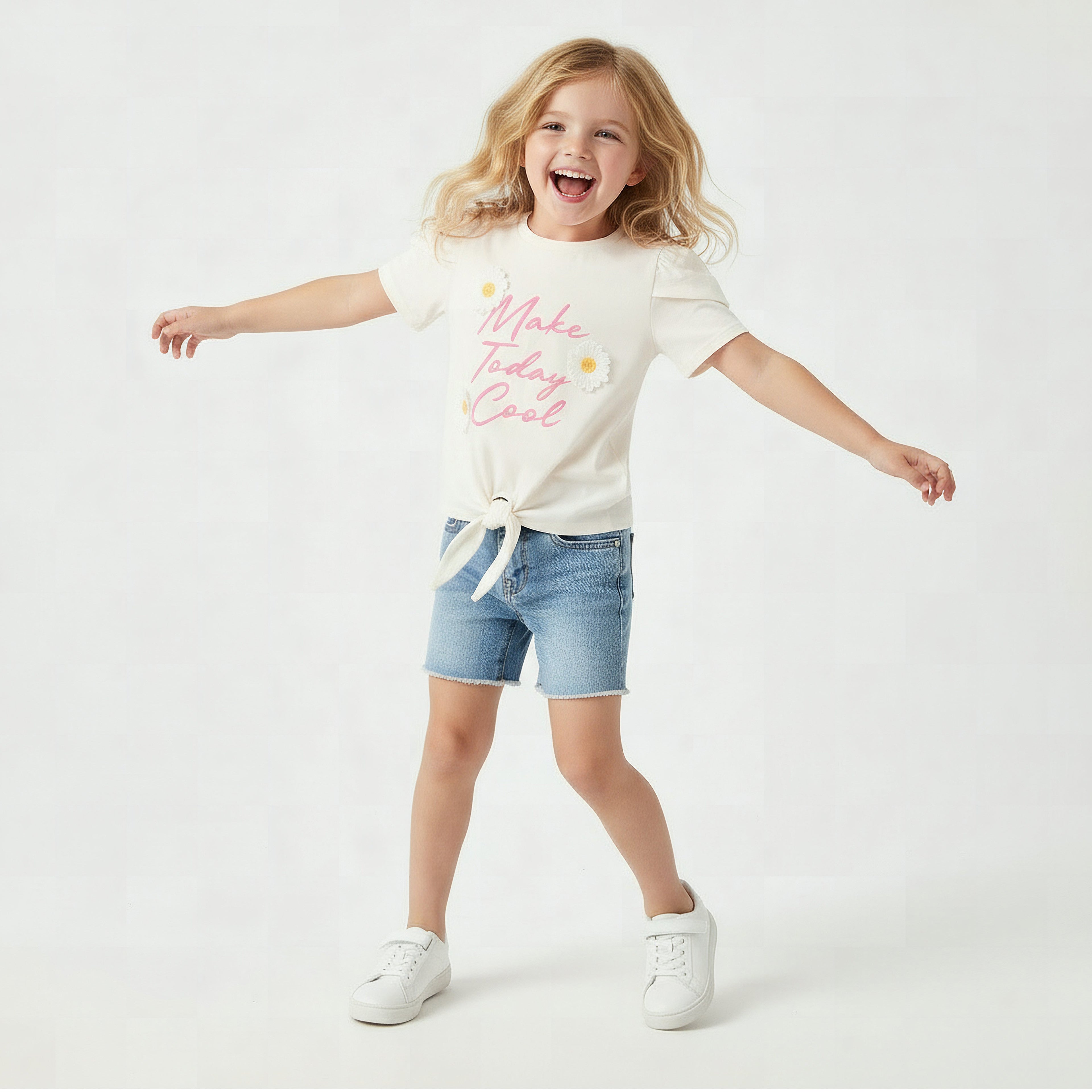 Juniors Crew Neck Short Sleeves T-shirt with Floral Applique