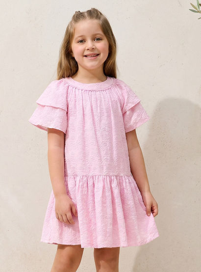 Juniors Round Neck Short Sleeves A-line Dress with Floral Embroidery-girls-clothing-dressesandjumpsuits-image-1