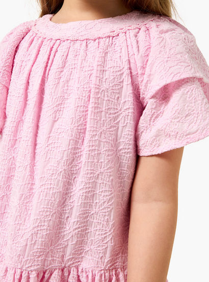 Juniors Round Neck Short Sleeves A-line Dress with Floral Embroidery-girls-clothing-dressesandjumpsuits-image-4