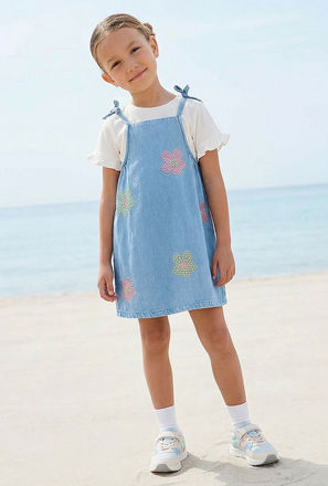 Juniors Round Neck Short Sleeves Pinafore with T-shirt