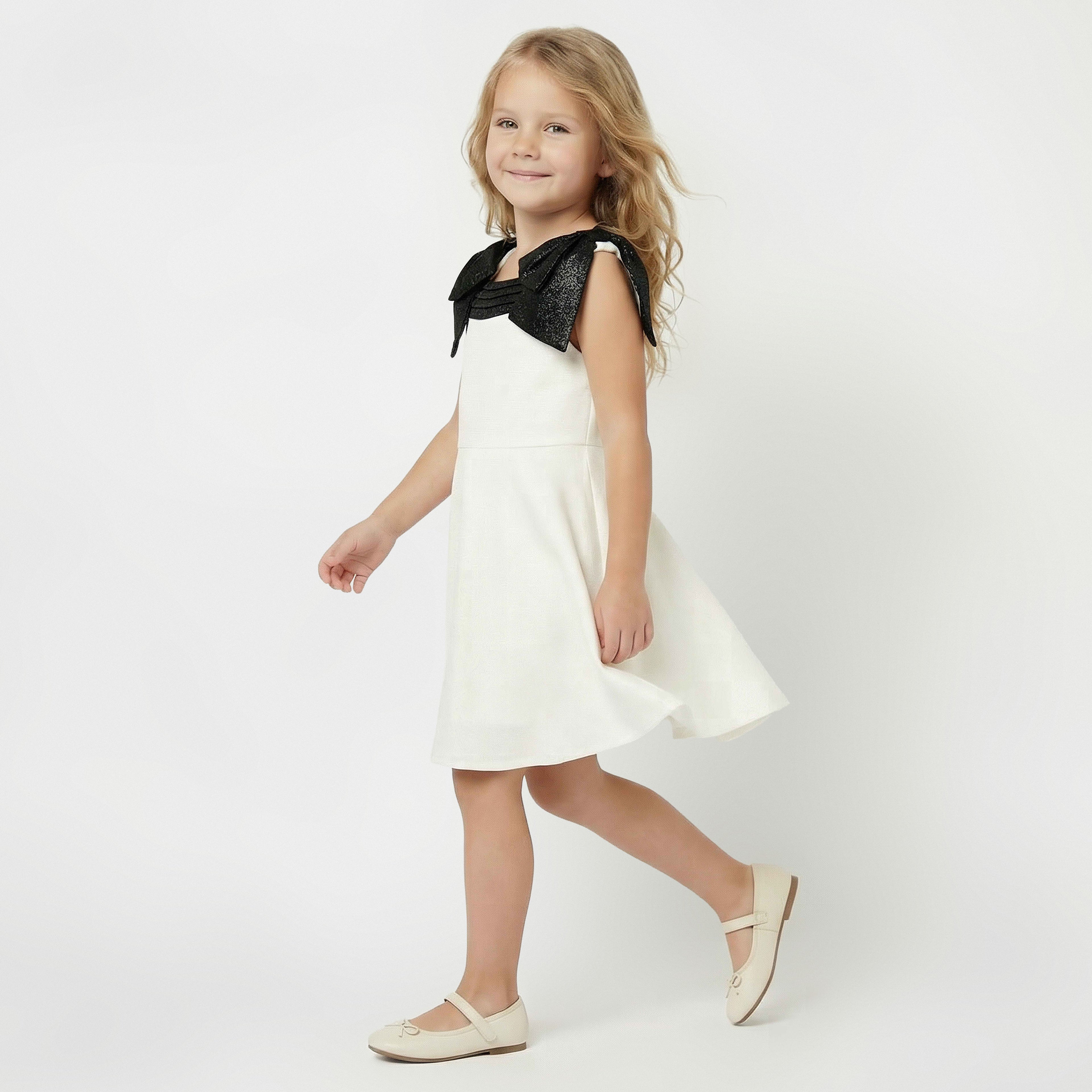 Juniors Square Neck Sleeveless Dress with Bow Accent