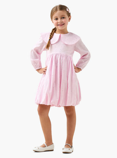 Juniors Peter Pan Collar Long Sleeves Balloon Dress with Embellished Detail-girls-clothing-dressesandjumpsuits-image-2