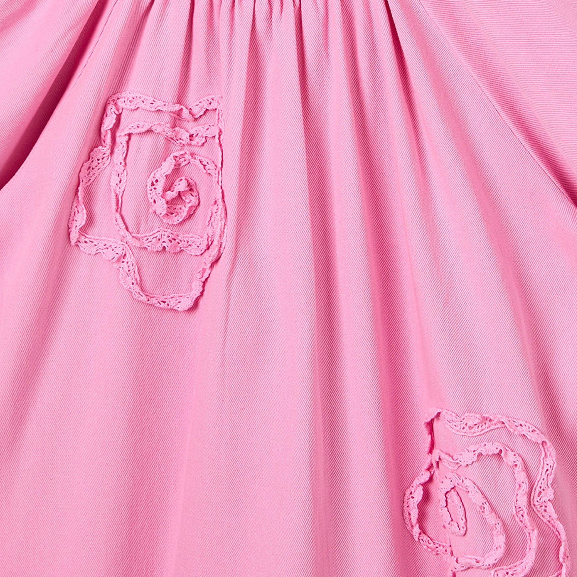 Juniors Round Neck Short Sleeves Knee Length Drop Waist Dress with Floral Lace Detail