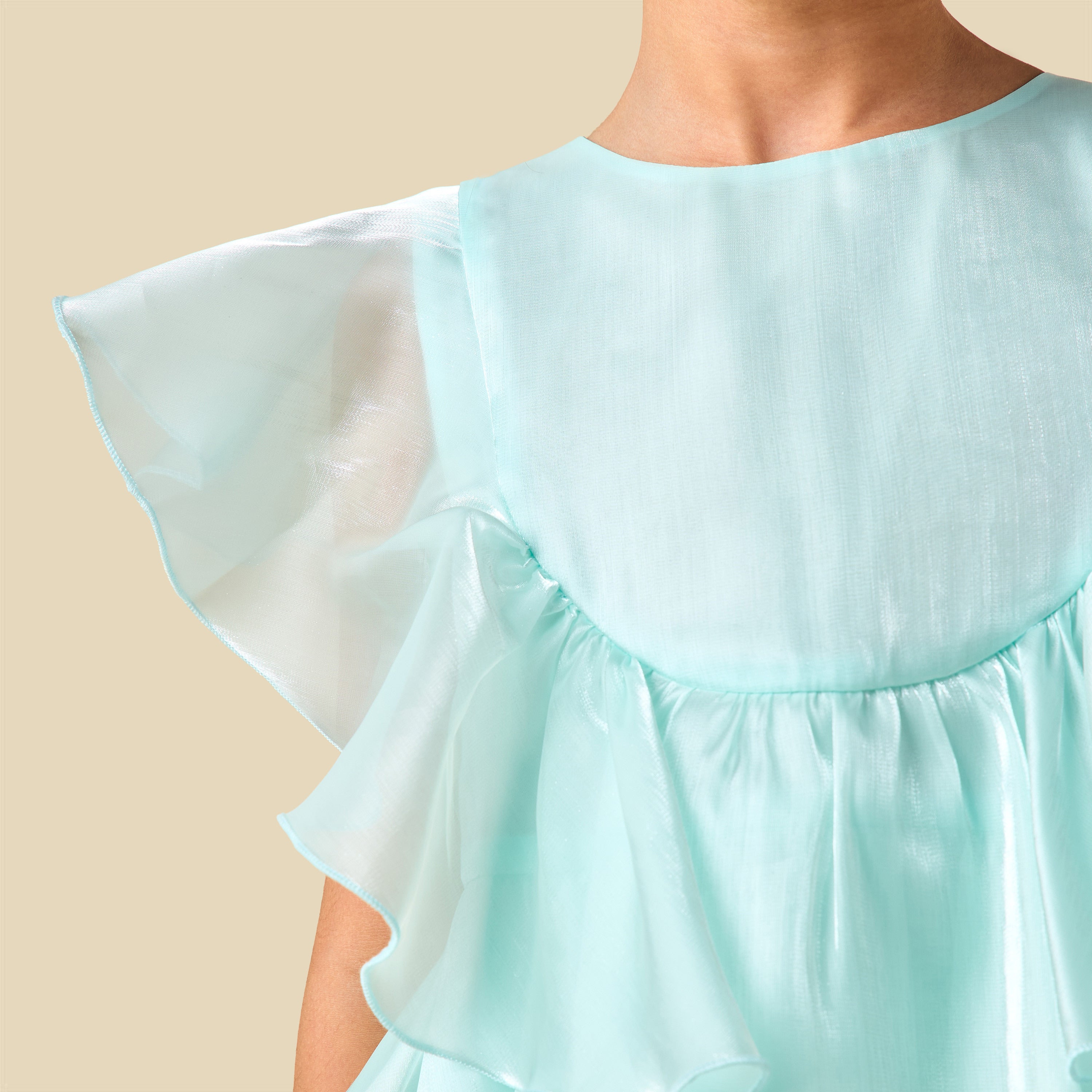 Juniors Crew Neck Sleeveless Top and Pants Set with Ruffle Detail