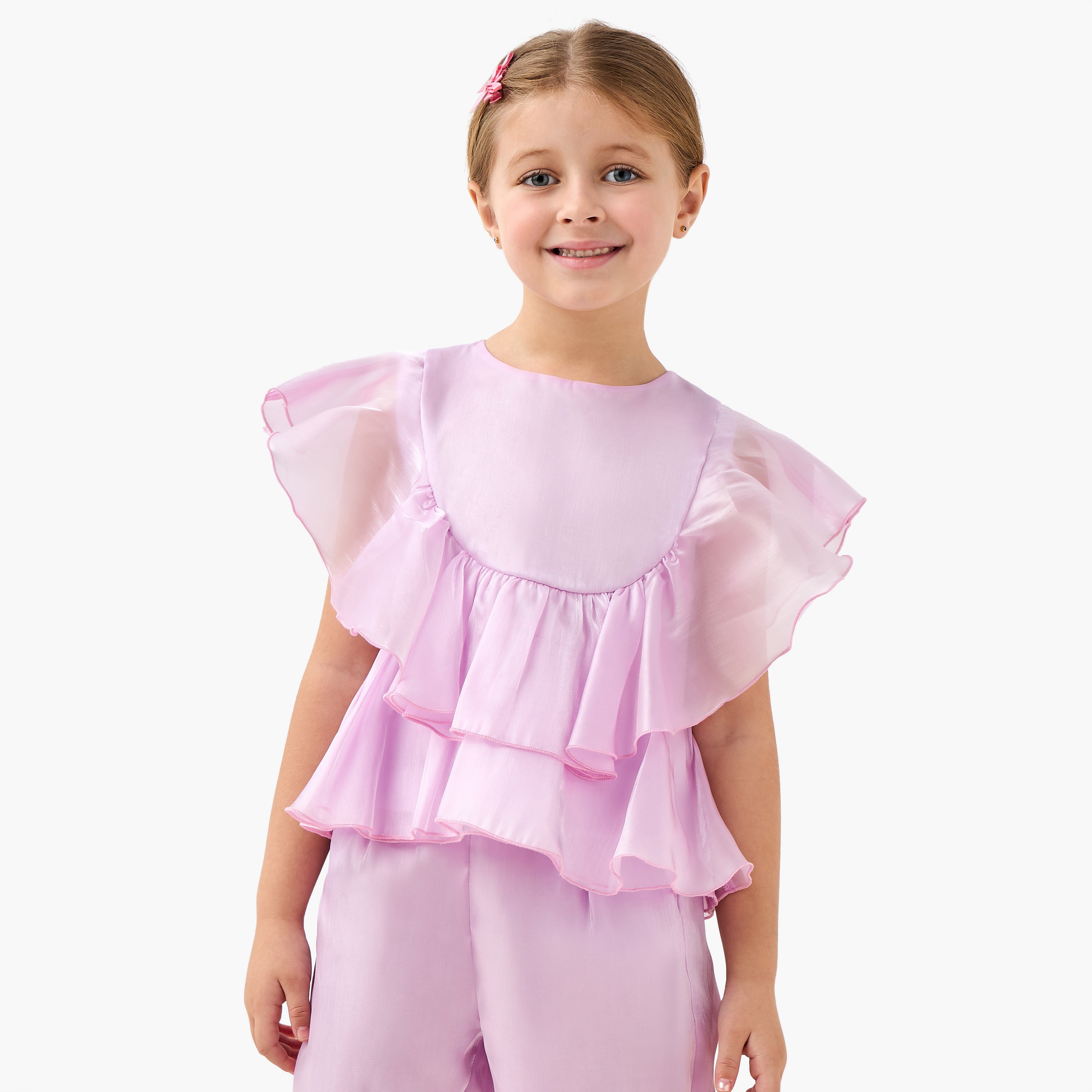 Juniors Crew Neck Sleeveless Top and Pants Set with Ruffle Detail