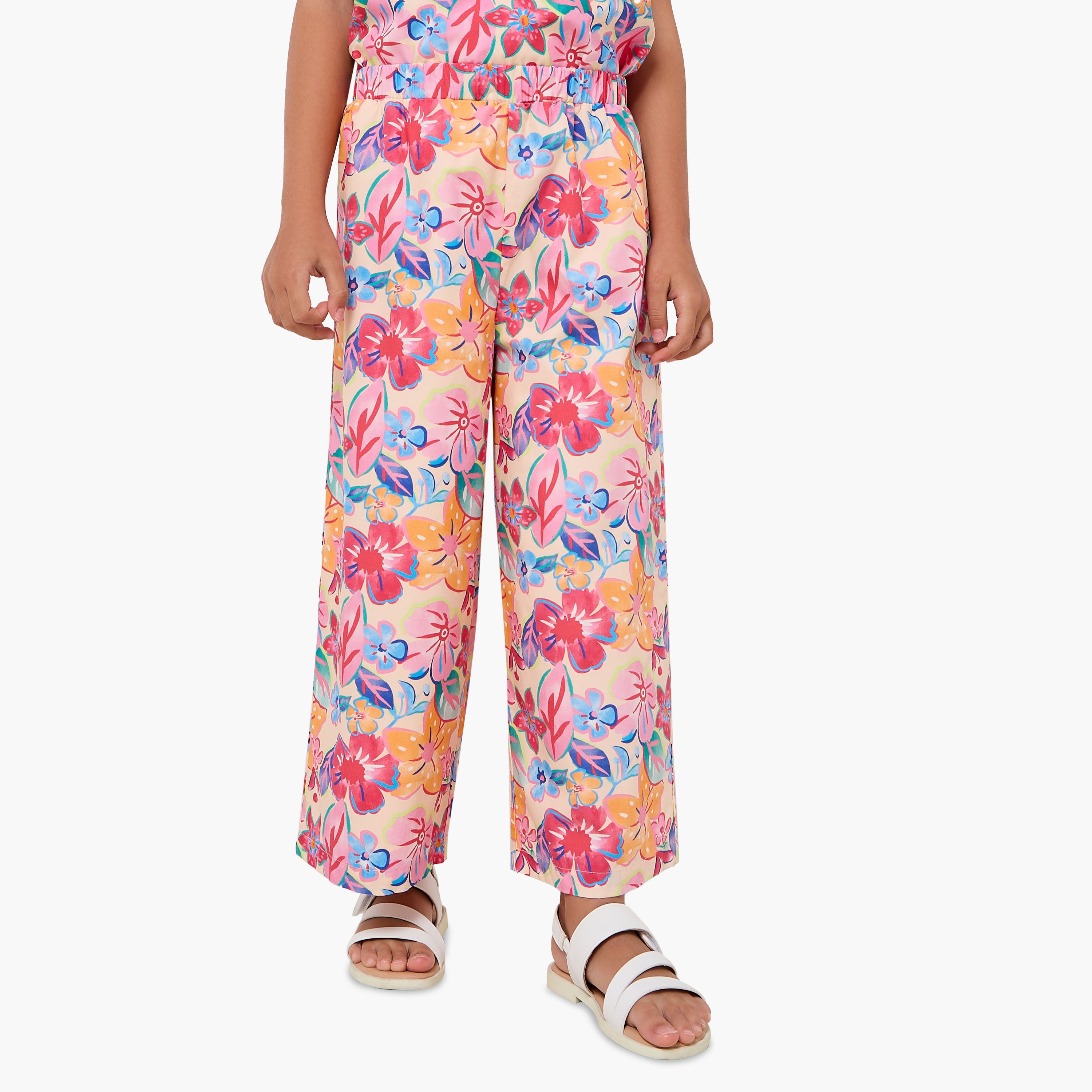 Juniors Square Neck Ruffle Sleeves Top and Pants Set with Floral Print