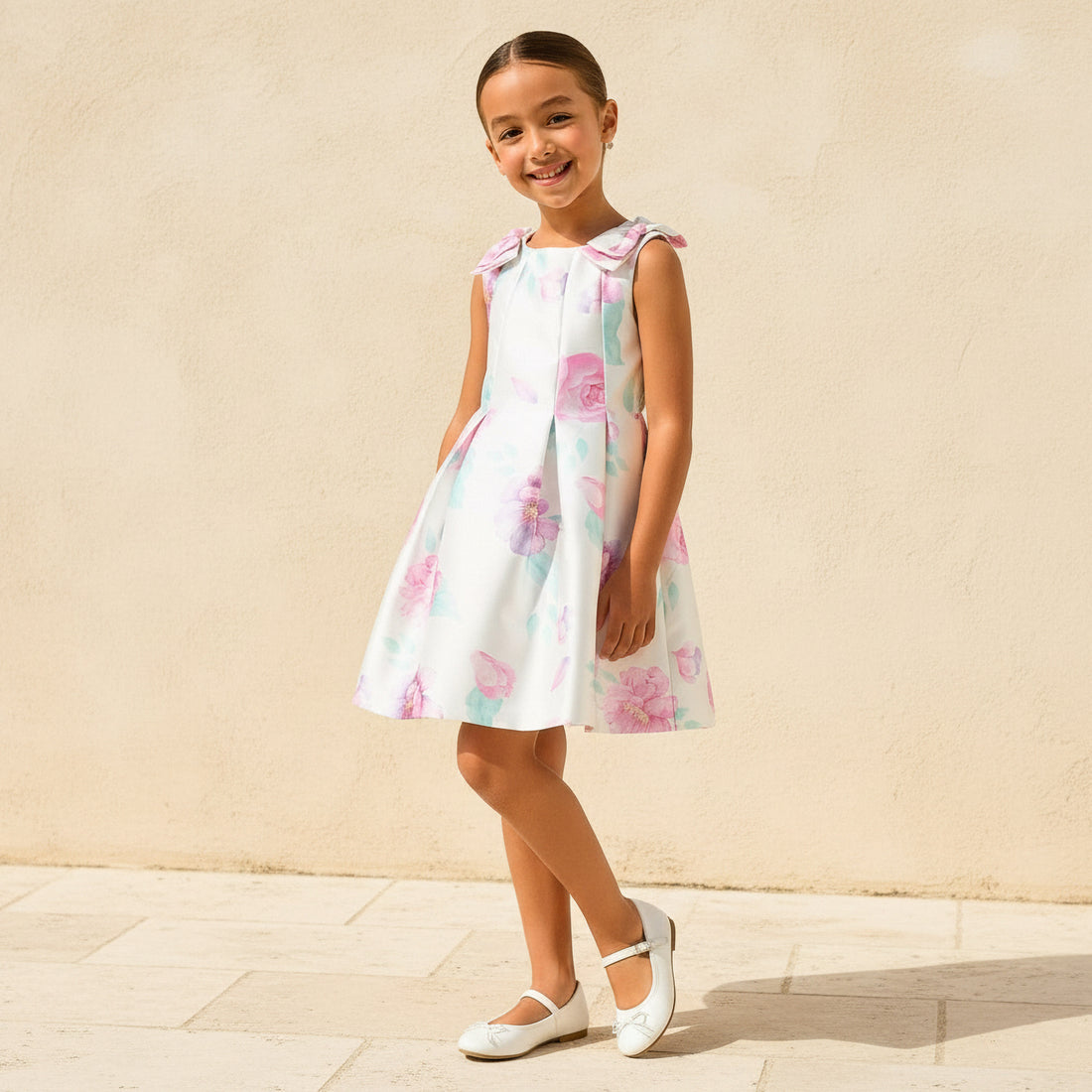 Juniors Round Neck Sleeveless Dress with Floral Print - Multicolour / 7-8 yrs