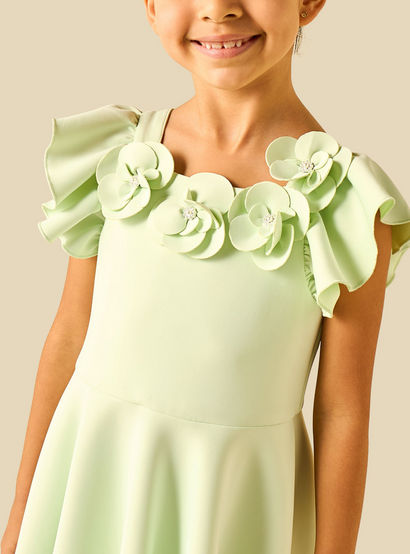 Juniors Round Neck Short Sleeves Dress with Floral Applique-girls-clothing-dressesandjumpsuits-image-4