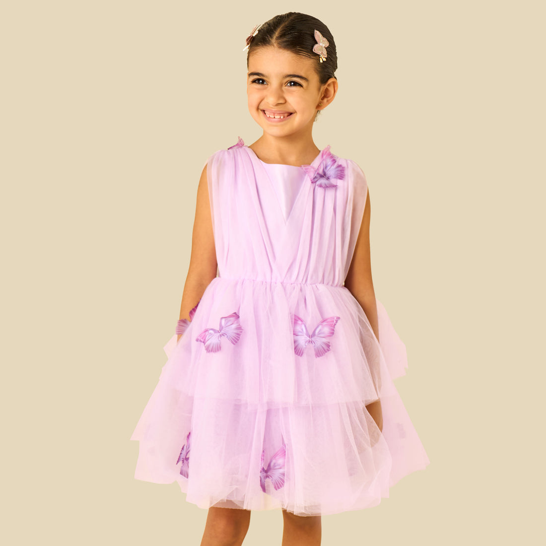 Juniors Round Neck Sleeveless Dress with Butterfly Applique - Purple / 1-2 yrs