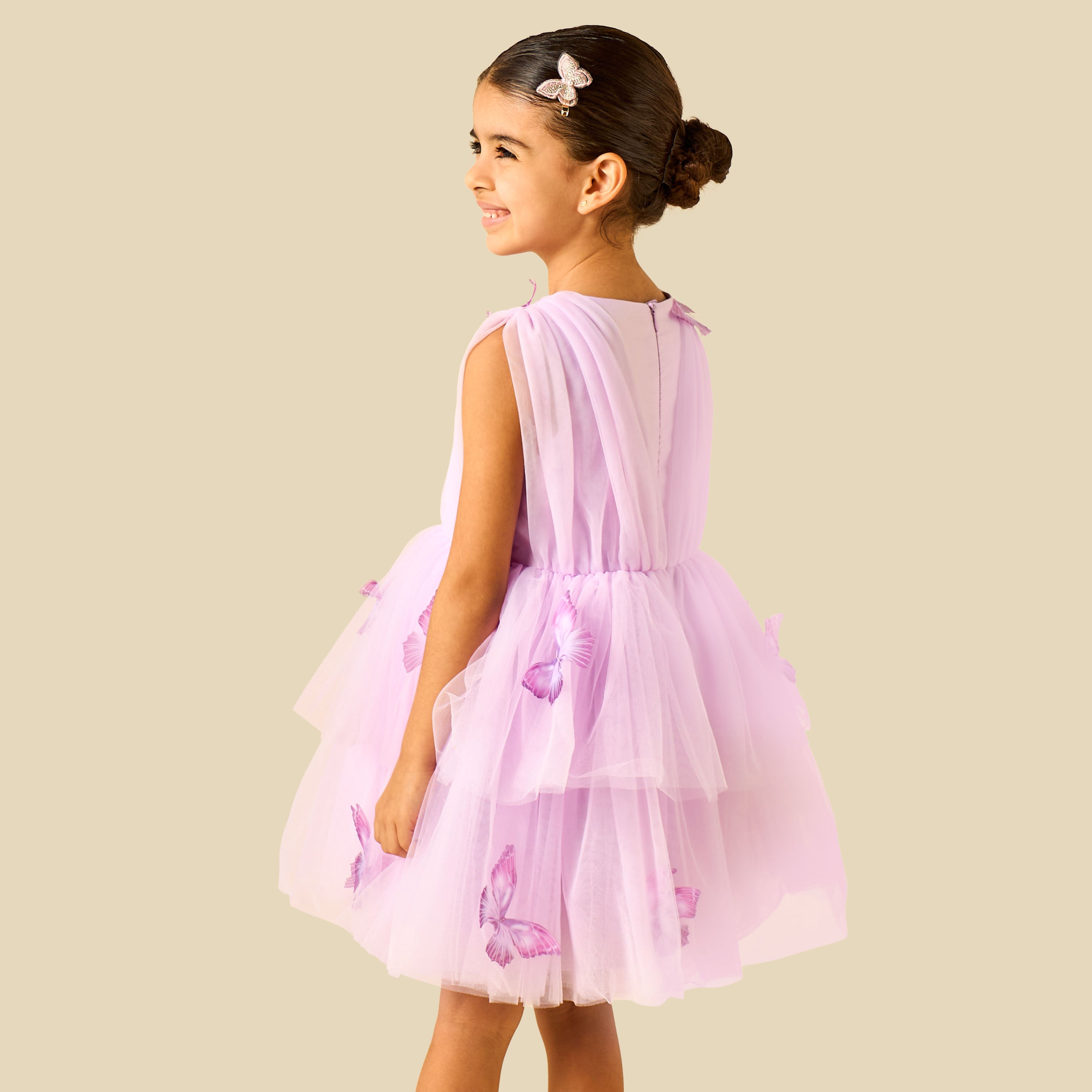 Juniors Round Neck Sleeveless Dress with Butterfly Applique