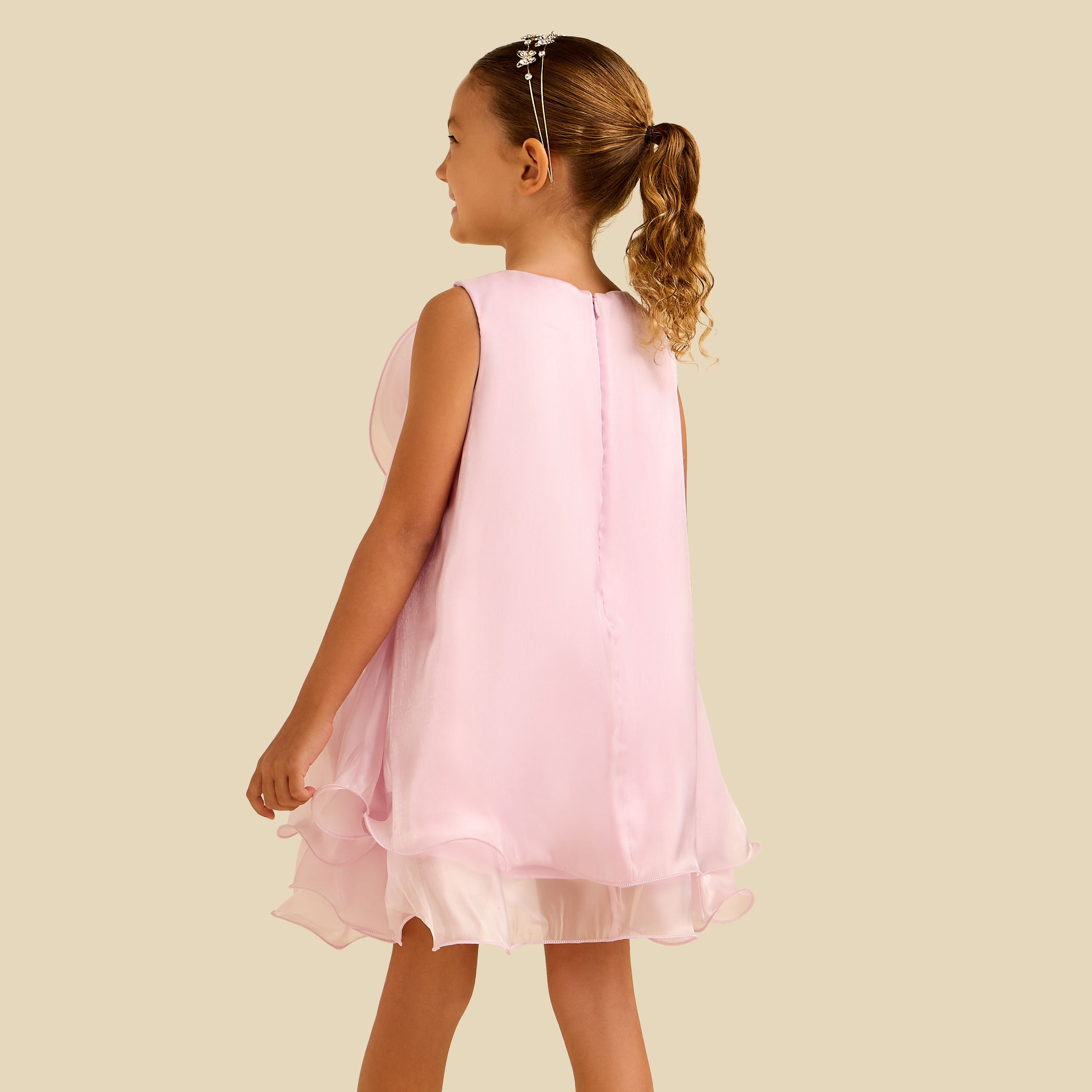 Juniors Round Neck Sleeveless Dress with Floral Applique