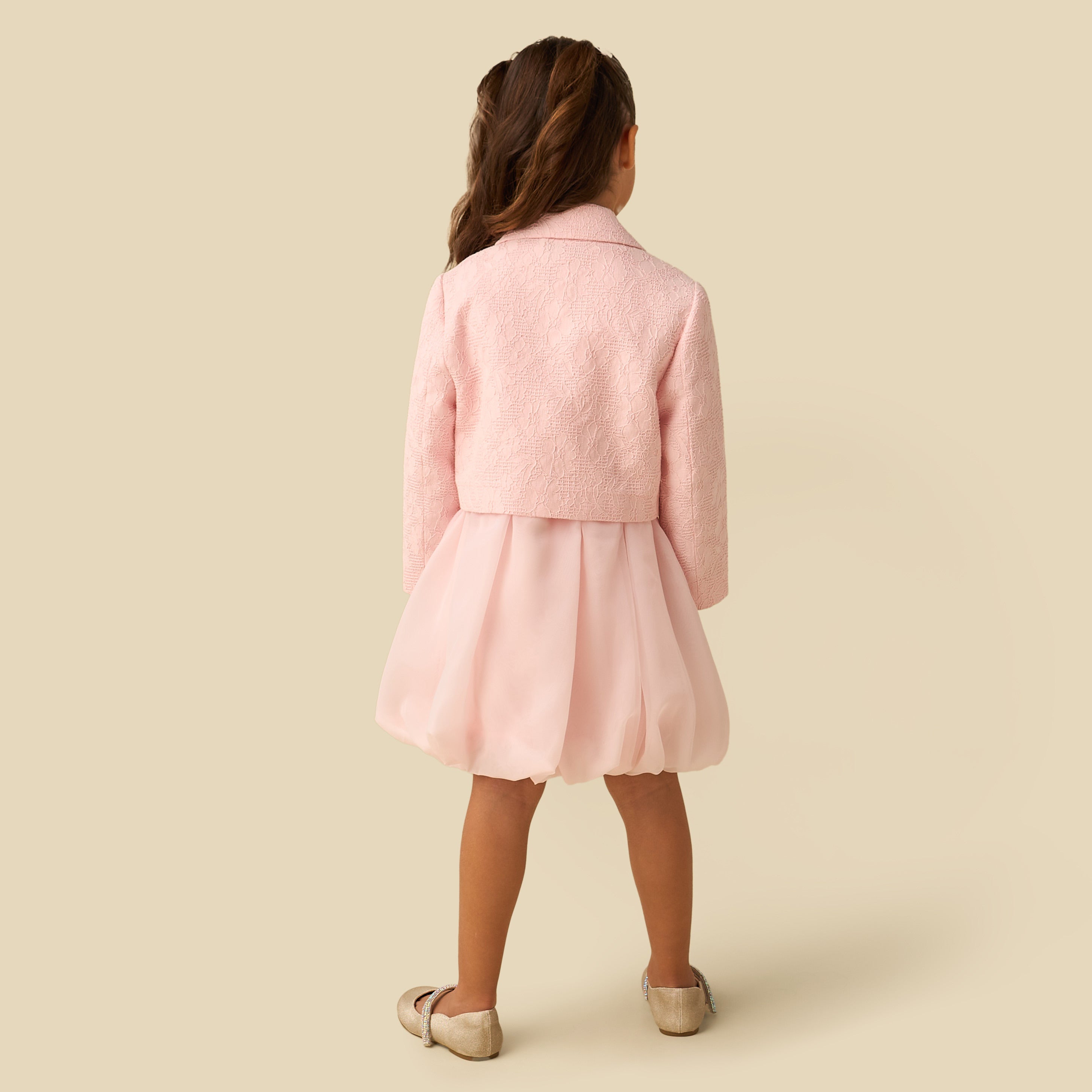 Juniors Sleeveless Dress with Floral Textured Collared Blazer