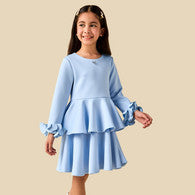 Juniors Round Neck Long Sleeves Tiered Dress with Ruffle Detail-undefined-image-1