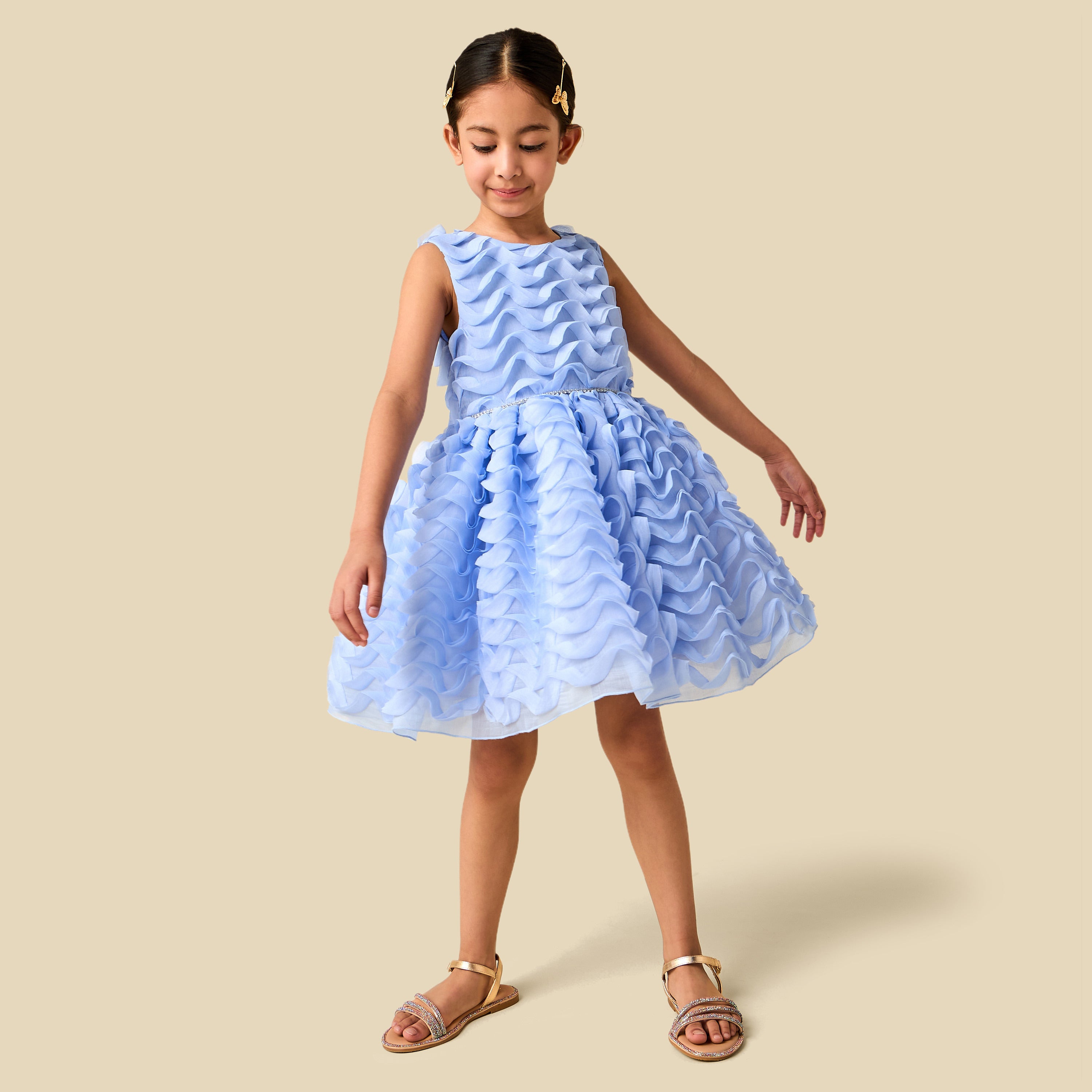 Juniors Round Neck Sleeveless Dress with Ruffle Detail