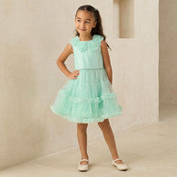 Juniors Round Neck Sleeveless Tiered Prom Dress with Floral Applique-undefined-image-1