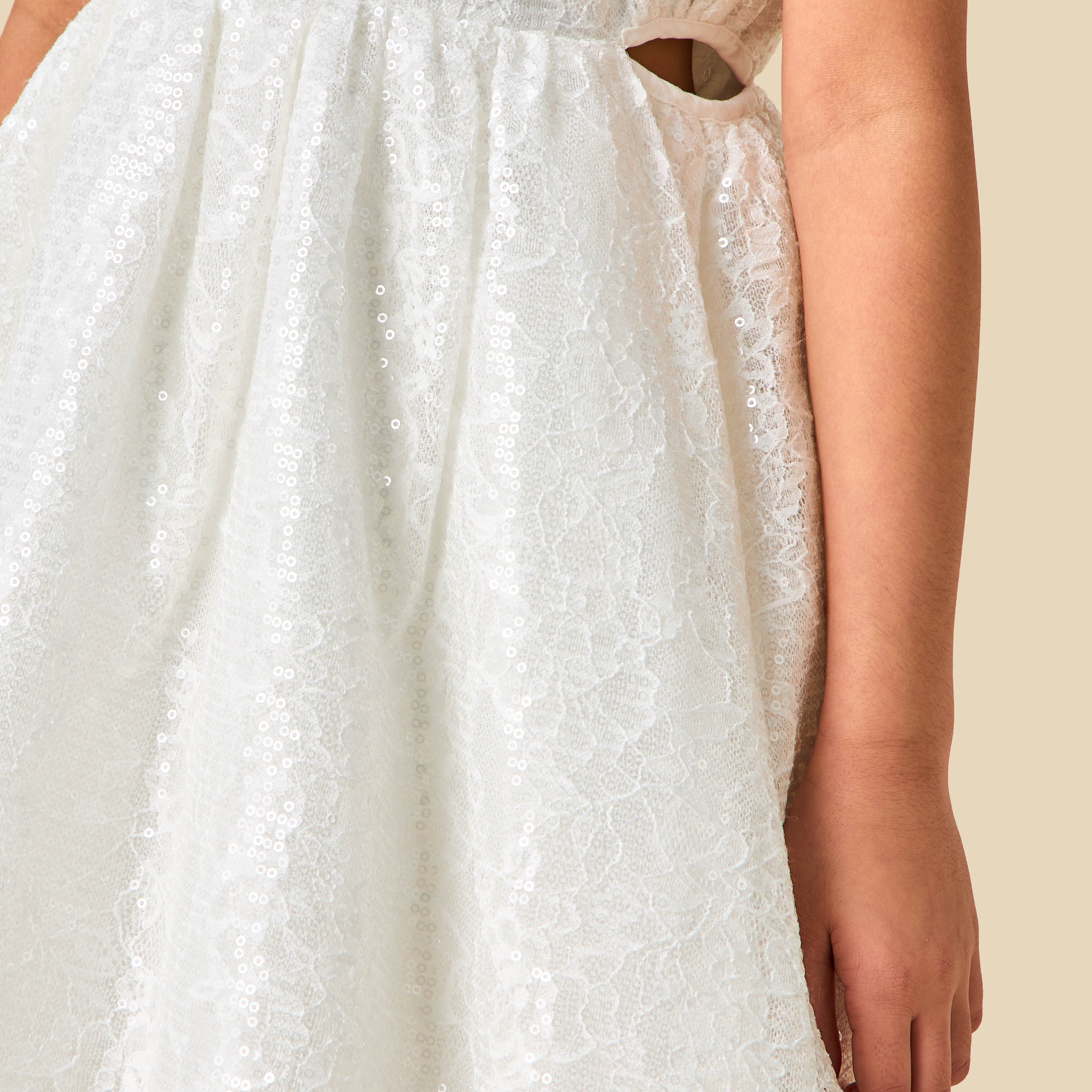 Juniors Round Neck Short Sleeves A-line Dress with Sequin Embellishments