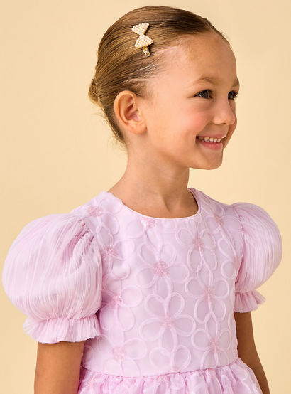 Juniors Round Neck Puff Sleeves Knee Length A-line Prom Dress with Floral Embroidery-girls-clothing-dressesandjumpsuits-image-5