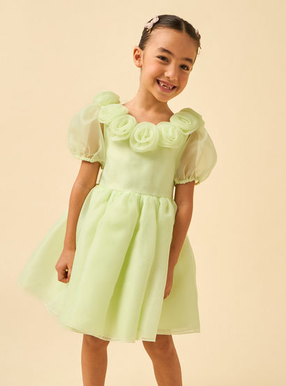 Juniors Round Neck Short Sleeves Dress with Floral Applique-girls-clothing-dressesandjumpsuits-image-2