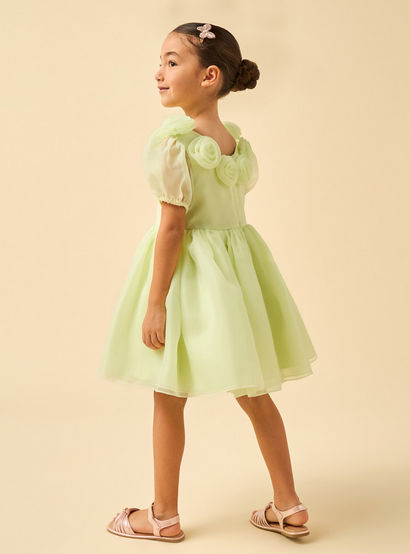 Juniors Round Neck Short Sleeves Dress with Floral Applique-girls-clothing-dressesandjumpsuits-image-4