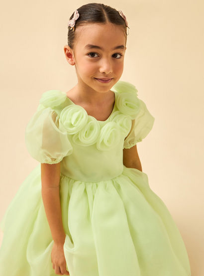 Juniors Round Neck Short Sleeves Dress with Floral Applique-girls-clothing-dressesandjumpsuits-image-5