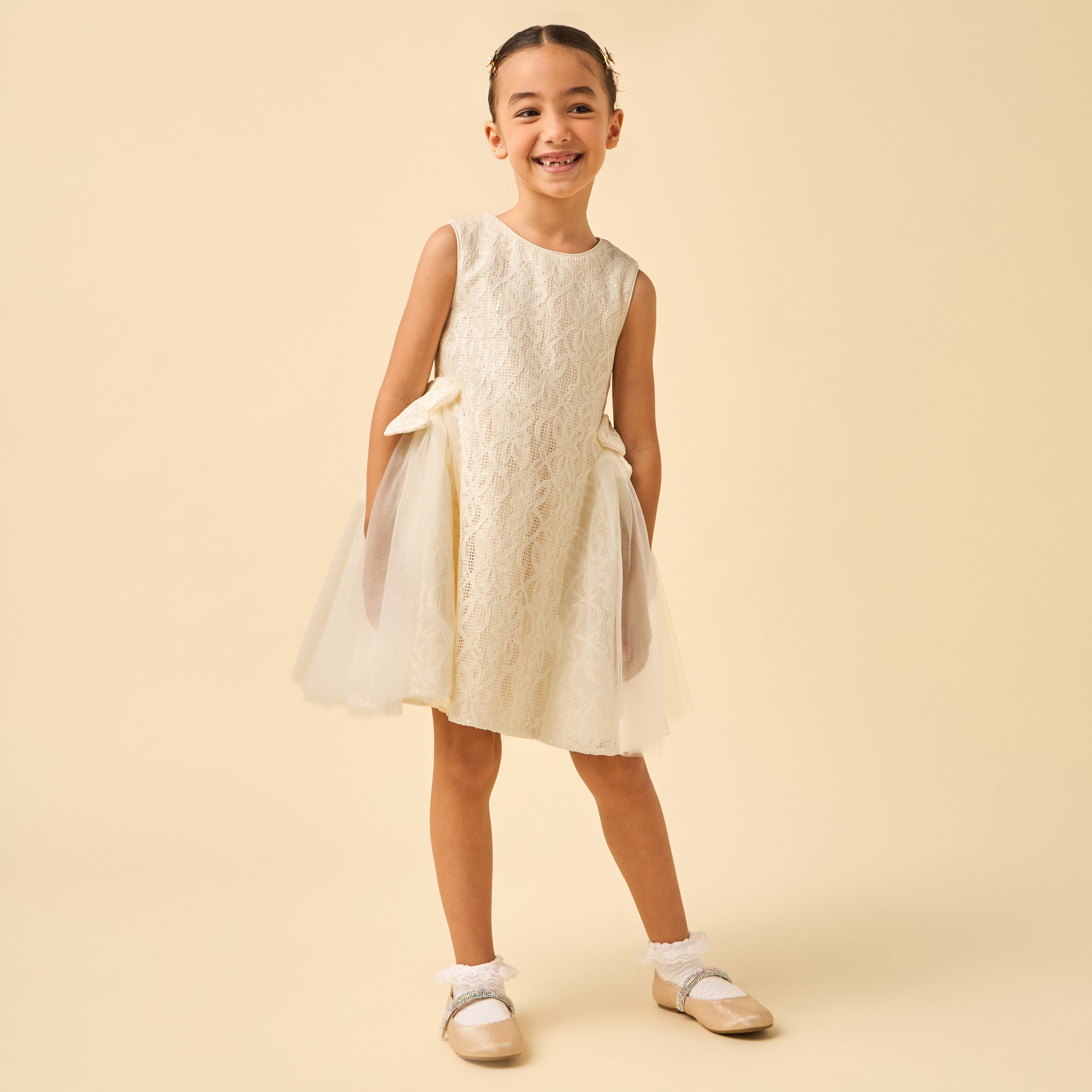 Juniors Round Neck Sleeveless Dress with Sequin Detail