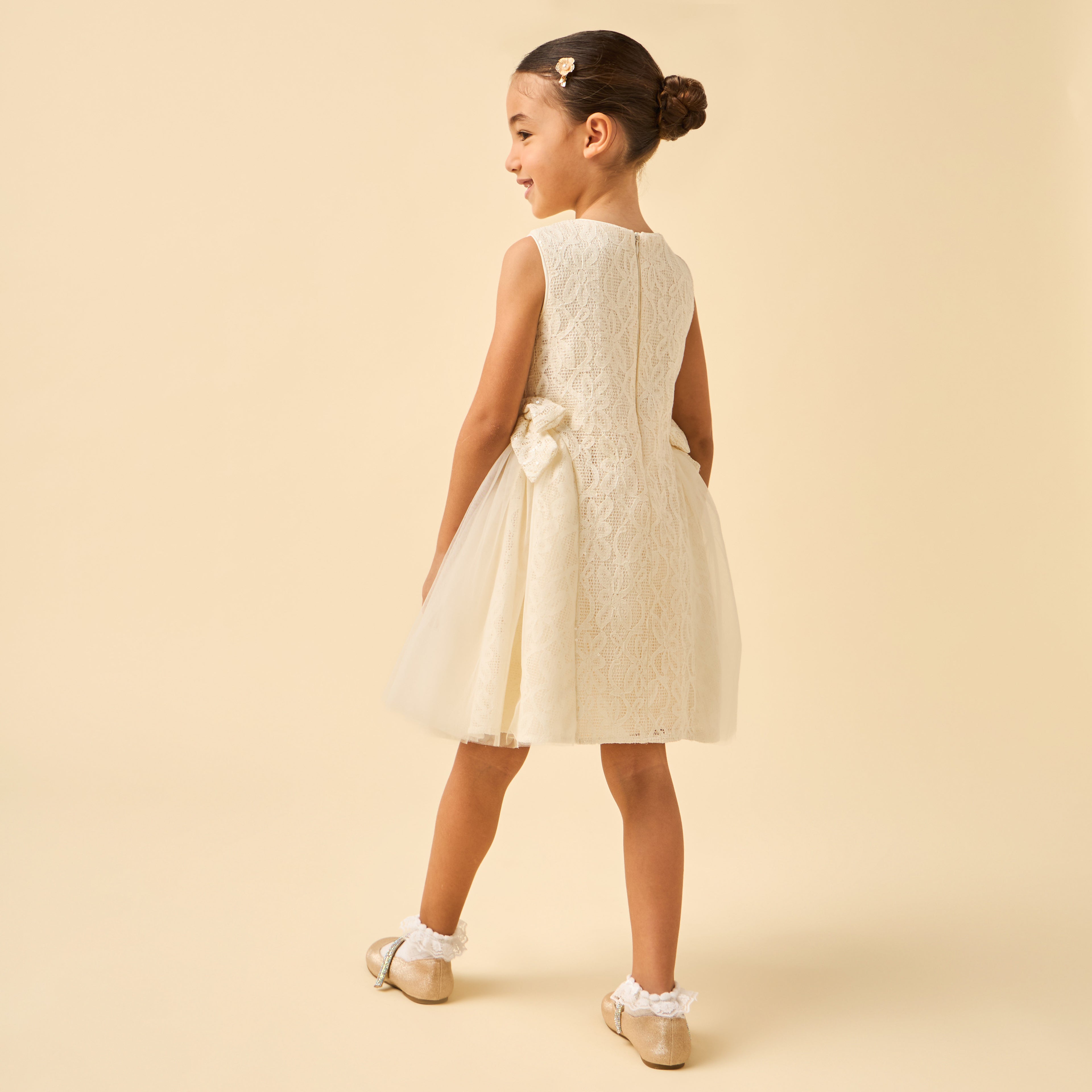Juniors Round Neck Sleeveless Dress with Sequin Detail