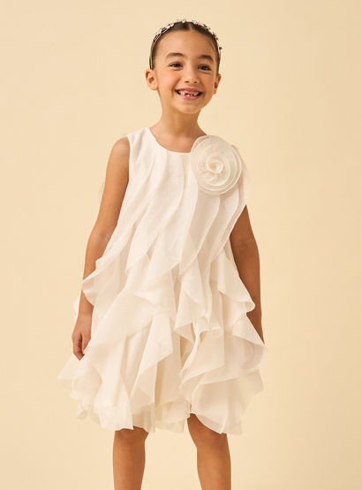 Juniors Round Neck Sleeveless A-line Dress with Ruffle Detail-girls-clothing-dressesandjumpsuits-image-2