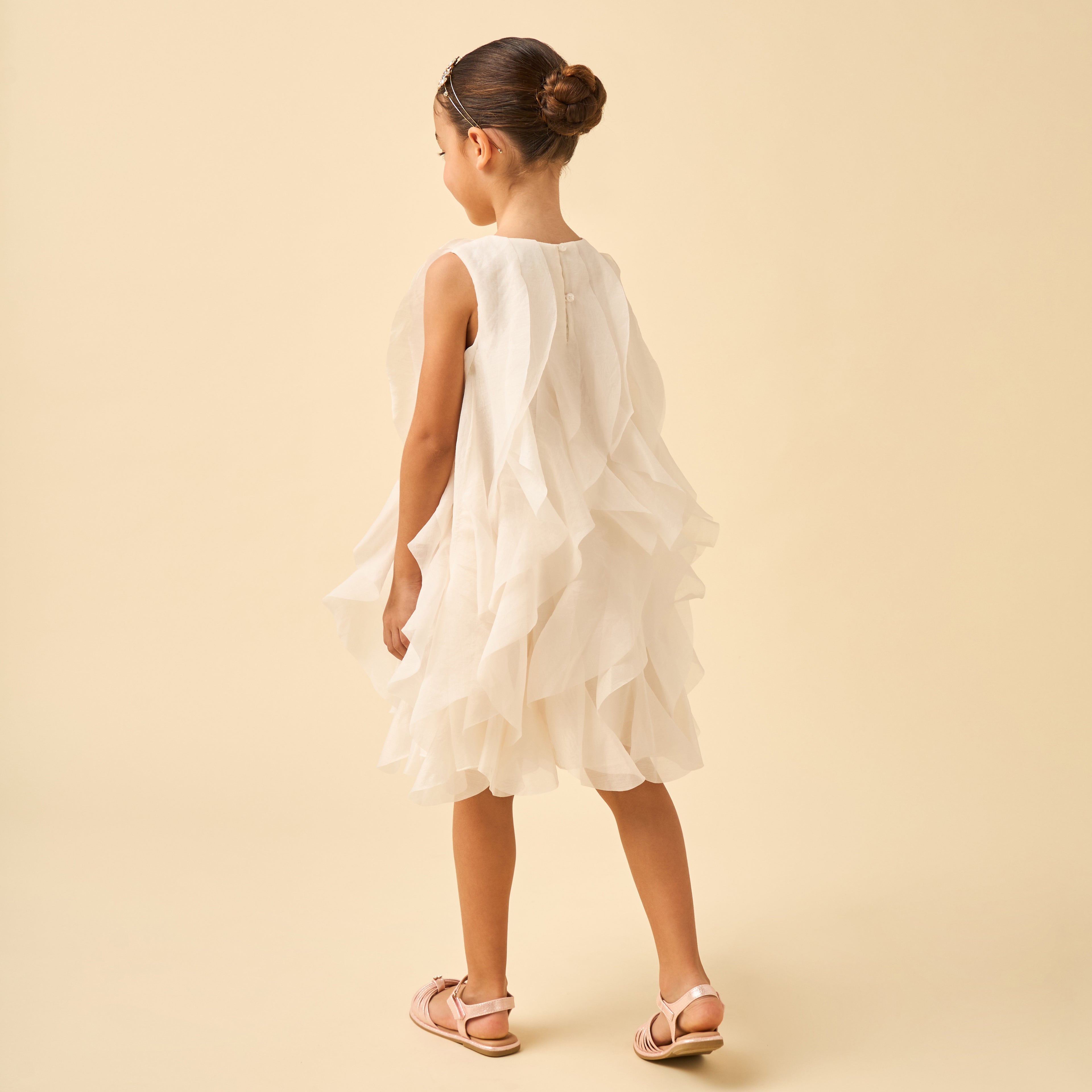 Juniors Round Neck Sleeveless A-line Dress with Ruffle Detail
