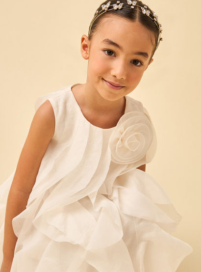Juniors Round Neck Sleeveless A-line Dress with Ruffle Detail-girls-clothing-dressesandjumpsuits-image-5