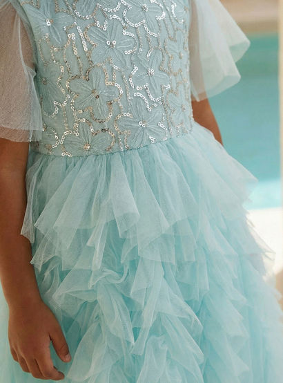 Juniors Round Neck Short Sleeves Knee Length Prom Dress with Ruffles and Sequins-girls-clothing-dressesandjumpsuits-image-5