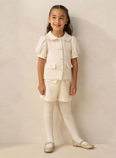 Juniors Collared Short Sleeves Jacket and Shorts Set with Tights-baby-girls-clothing-setsandcoords-image-1