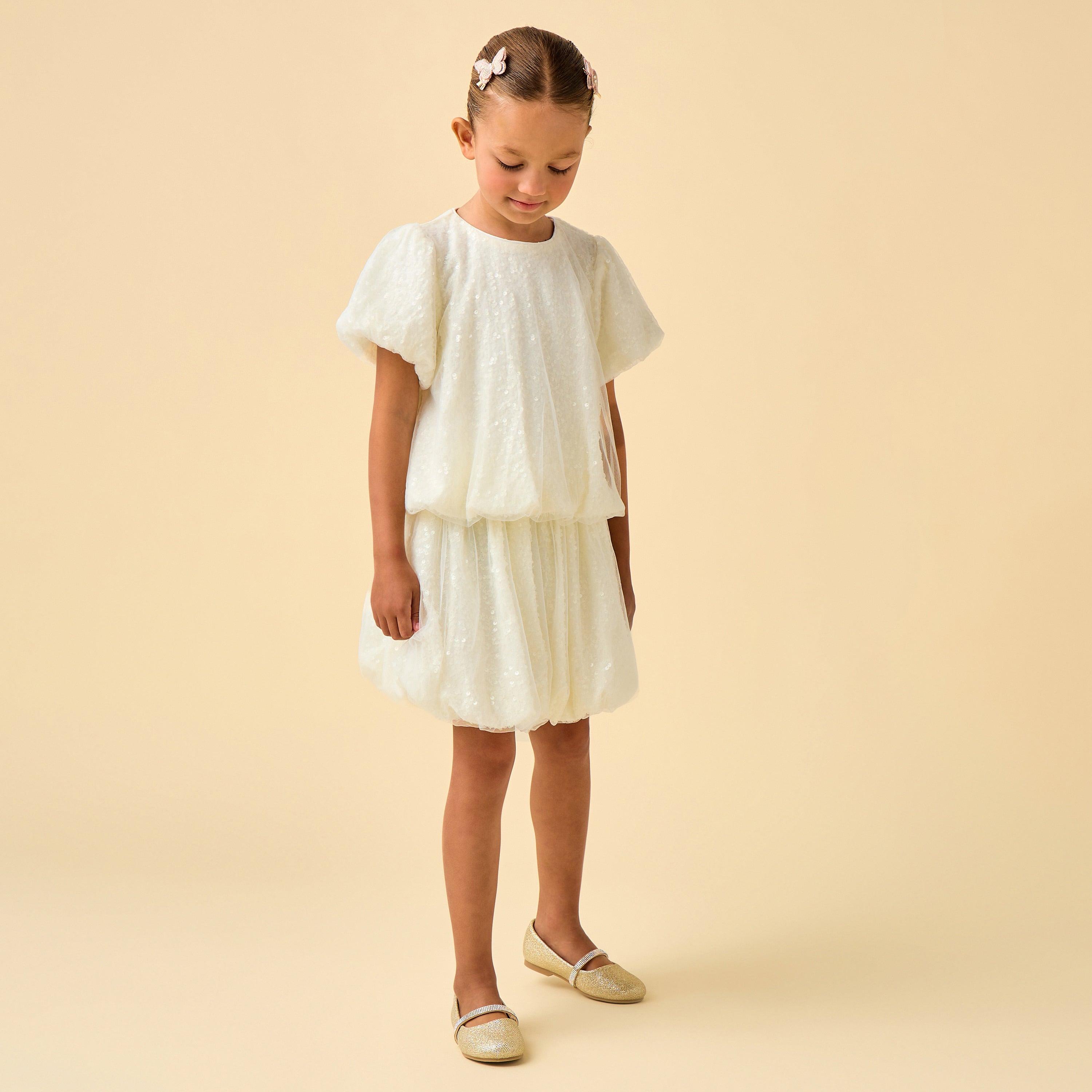 Juniors Crew Neck Short Sleeves Top and Skirt Set with Sequin Detail