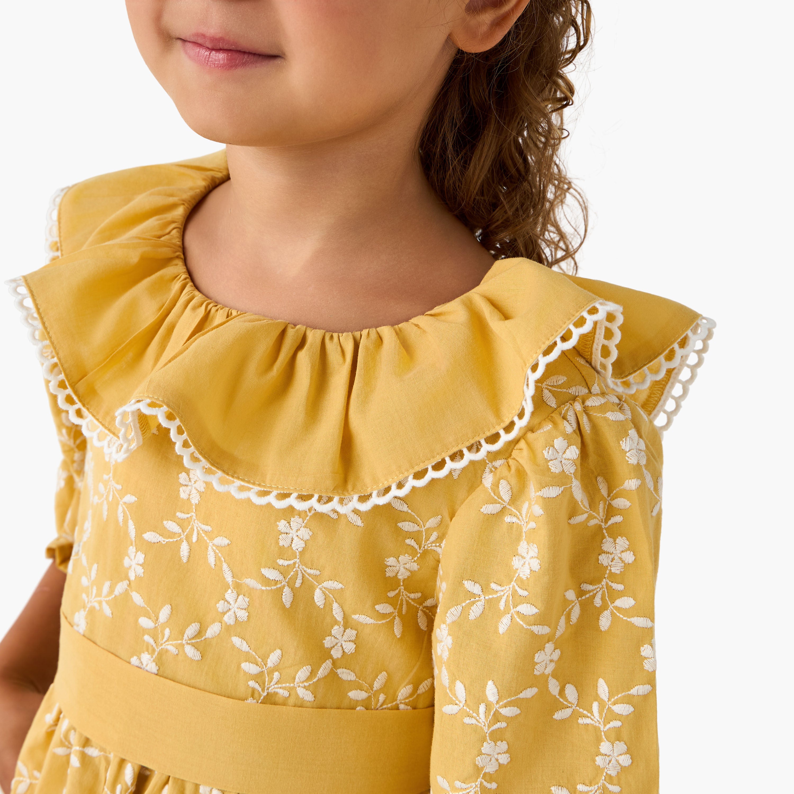 Eligo Round Neck 3/4 Sleeve Dress with Tie-Up Belt