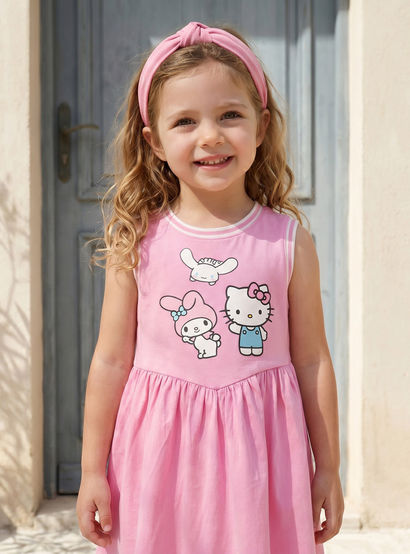 Sanrio Round Neck Sleeveless Knee-Length Dress with Hello Kitty and Friends Print-girls-clothing-dressesandjumpsuits-image-5